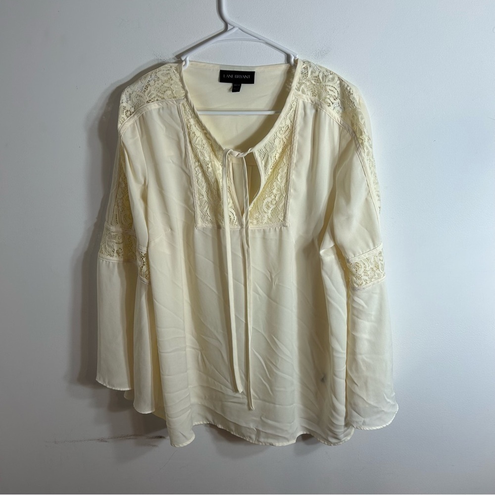 Lane Bryant Ivory Lace Boho Top Sz 14/16 Women’s Bell Sleeves Tunic Blouse